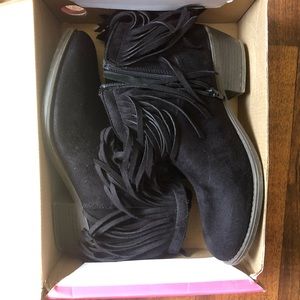 Black fringe booties size 10